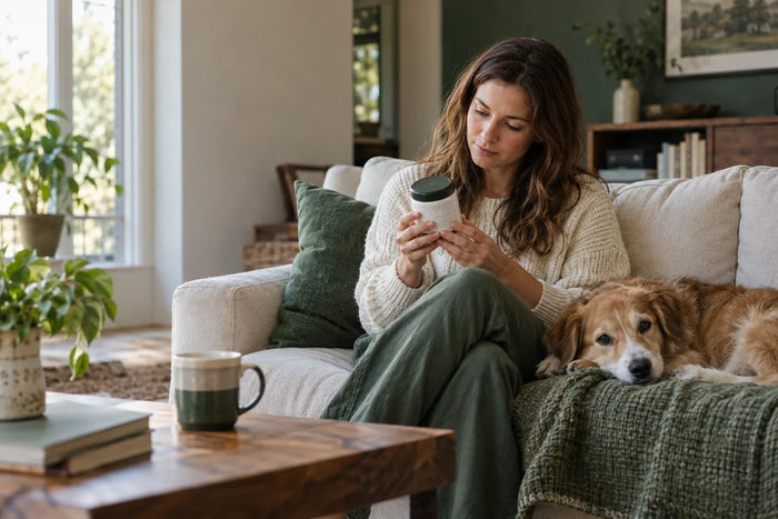 A pet owner spending time with her dog