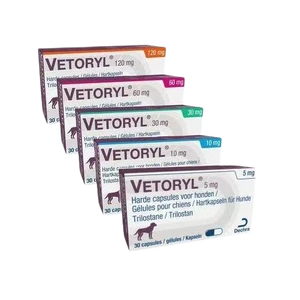 Vetoryl Trilostane Capsules for Dogs — supplied product packaging